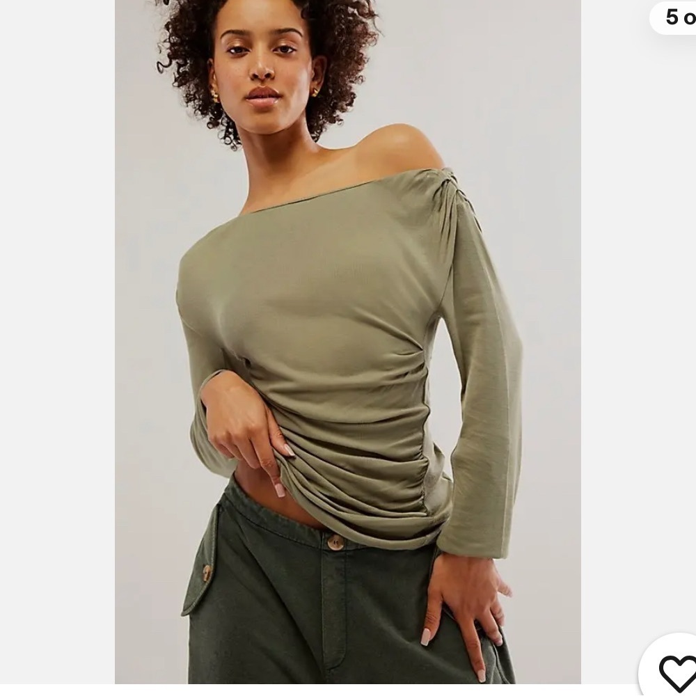 Free People Olive Green Off-Shoulder Ruched Top